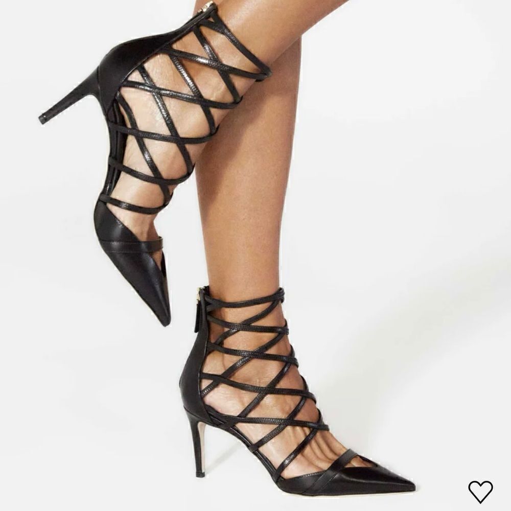 Tamara Mellon Strappy Capretto Leather Heels | 75mm | Black | EU 39.5 | NWT